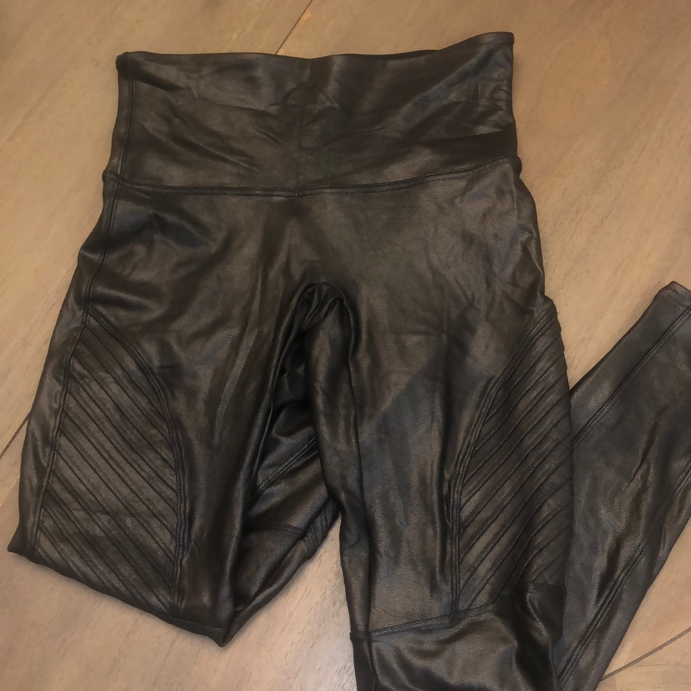 spanx faux leather biker leggings